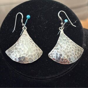 Hammered Solid 925 Sterling Silver Earrings fan shaped in great condition.